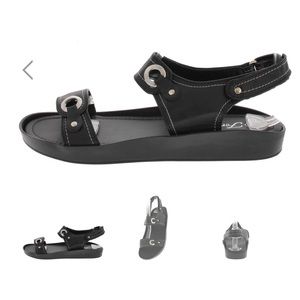 Grommet Buckle Top Stitch Sling Back Flat Sandals